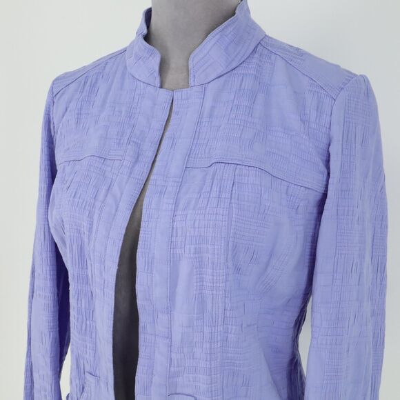 Chicos Jacket 0 Womens 4 Small Lavender Open Front Stretch Cotton Pockets Career - Picture 9 of 13